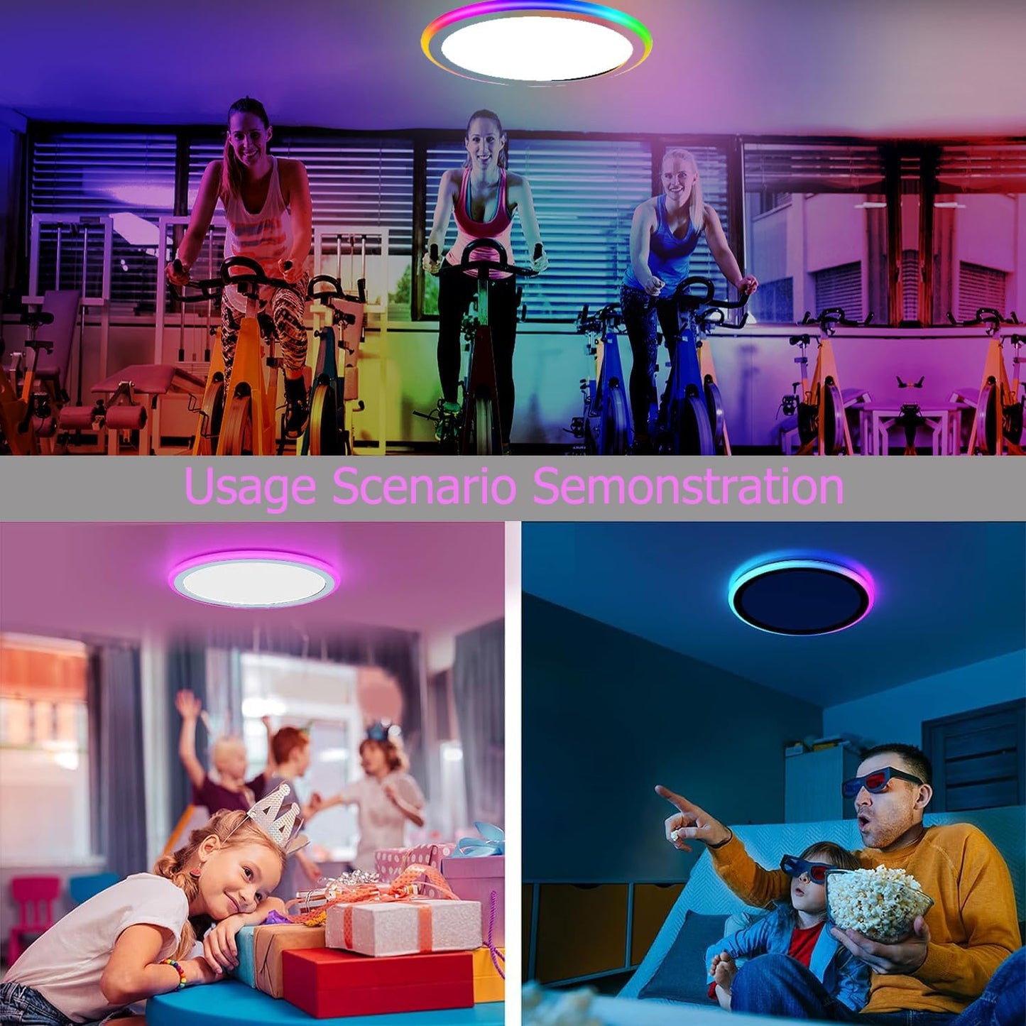 4Pack 13Inch Magic RGB Flush Mount Led Ceiling Light,34W 3400LM Dimmable with Remote Control 3000-6500K+RGB Color Changing Ceiling Light.Surface round Ceiling Lights for Bedroom Living Room (White)