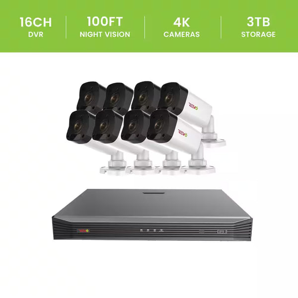 Ultra Commercial Grade 16-Channel 4K 3TB Smart NVR Surveillance System with (8) 4K 8MP Indoor/Outdoor Bullet Cameras