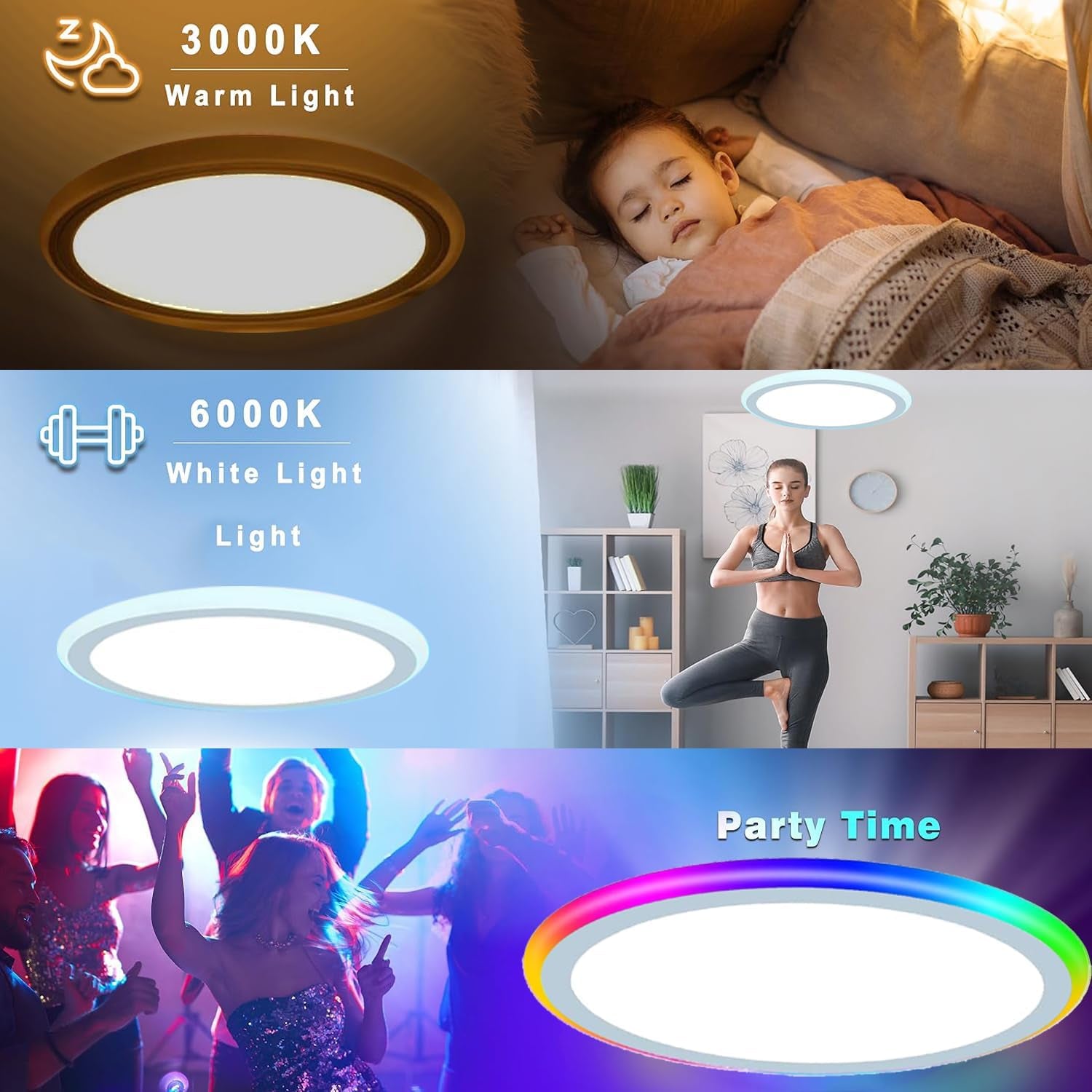 4Pack 13Inch Magic RGB Flush Mount Led Ceiling Light,34W 3400LM Dimmable with Remote Control 3000-6500K+RGB Color Changing Ceiling Light.Surface round Ceiling Lights for Bedroom Living Room (White)