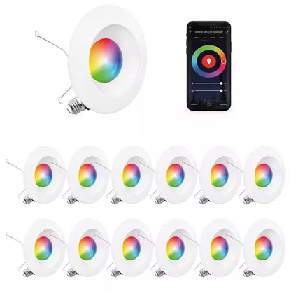 6 In. Wi-Fi Smart 12-Watt 1100 Lumens Thin Recessed Retrofit LED Sleek Series Light Kit/Google, Wet Rated (12-Pack)