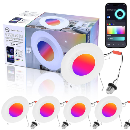 6 Pack Smart RGB TW Recessed Lighting 6 Inch Color Changing (2700K-6500K) 12W Downlight, 1000 Lumen LED Wafer Light,Damp Location with J-Box Work and Wire Nuts, ETL