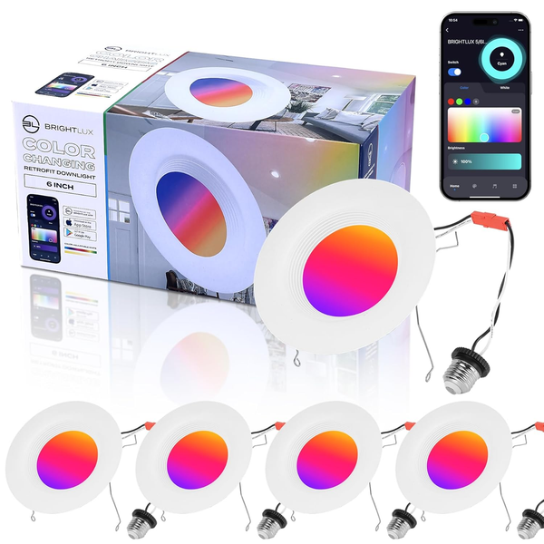 6 Pack Smart RGB TW Recessed Lighting 6 Inch Color Changing (2700K-6500K) 12W Downlight, 1000 Lumen LED Wafer Light,Damp Location with J-Box Work and Wire Nuts, ETL