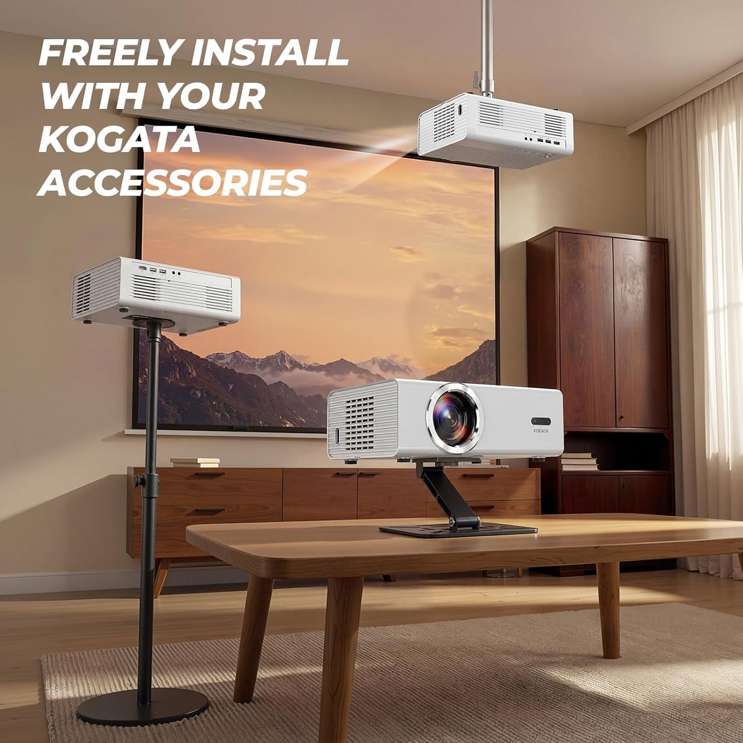 Smart Projector with Wifi and Bluetooth, Proyector-4K Support Official Licensed Apps, 2000 ANSI/AI Auto Focus/50W Dolby/Hdr10+/Quiet,  Portable Indoor/Outdoor Movie Projector Ceiling