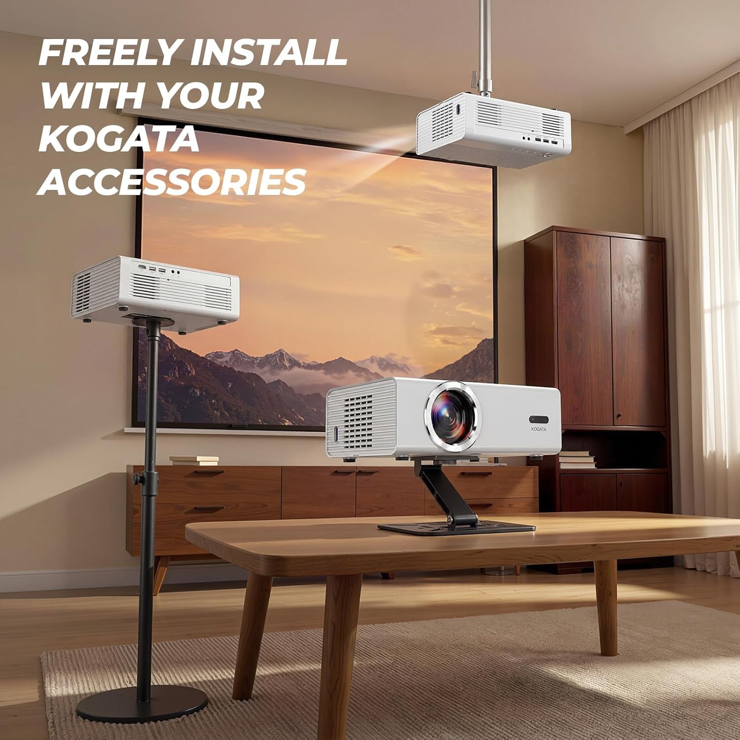 Smart Projector with Wifi and Bluetooth, Proyector-4K Support Official Licensed Apps, 2000 ANSI/AI Auto Focus/50W Dolby/Hdr10+/Quiet,  Portable Indoor/Outdoor Movie Projector Ceiling