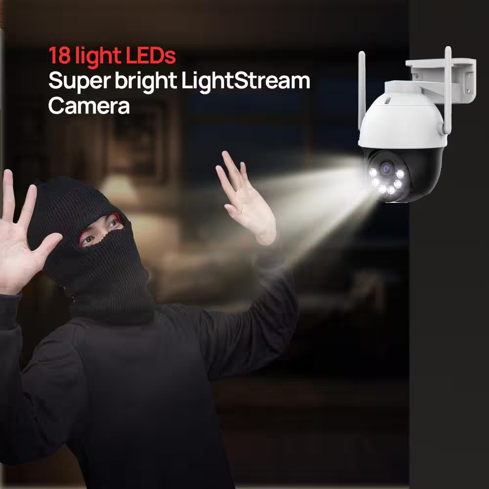 10CH Wifi6 NVR W/10.1 In. Monitor, 1TB Flash Drive and 3Mega Pixel Pan-Tilt Floodlight Cameras Audio Siren (4 Pan-Tilt)