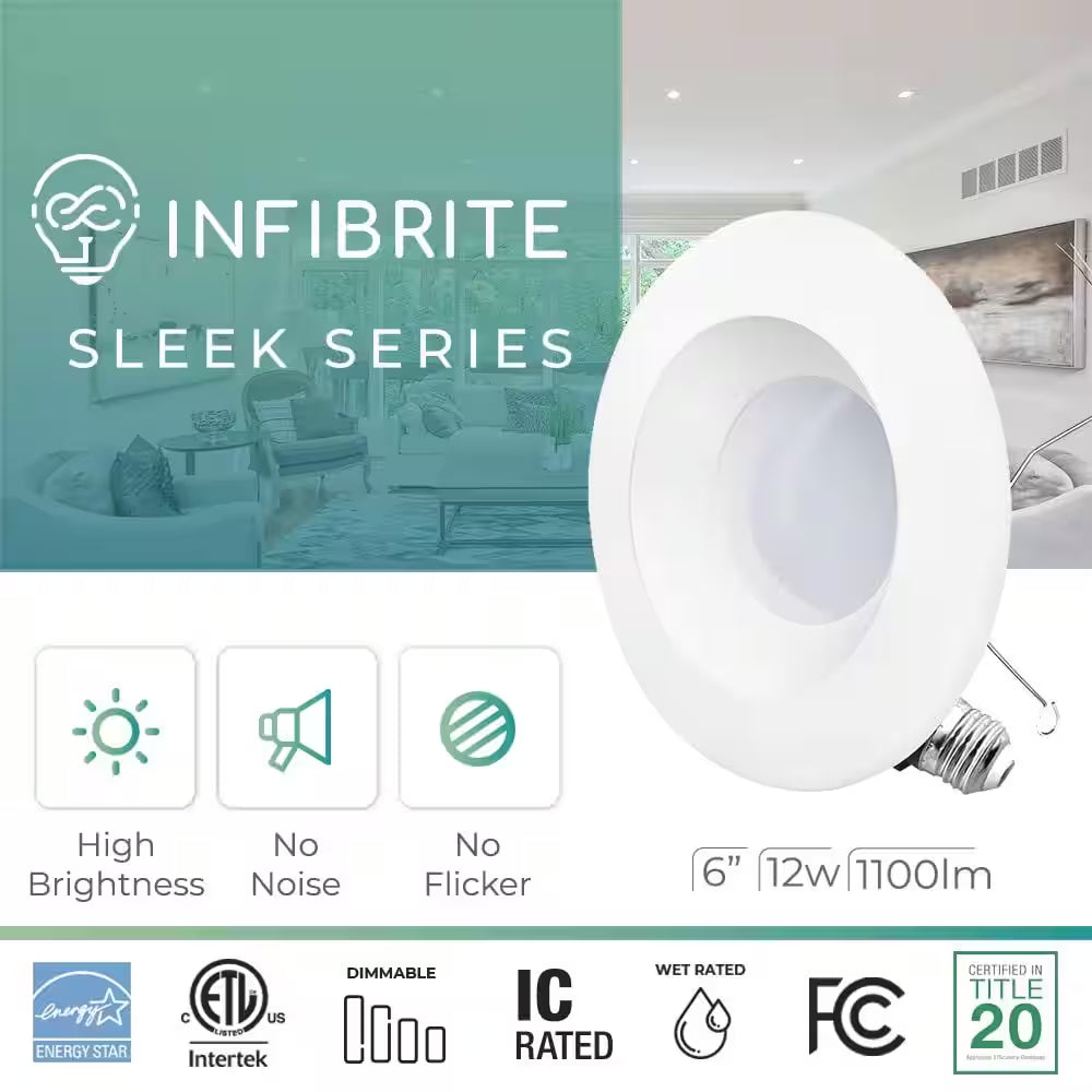6 In. Wi-Fi Smart 12-Watt 1100 Lumens Thin Recessed Retrofit LED Sleek Series Light Kit/Google, Wet Rated (12-Pack)