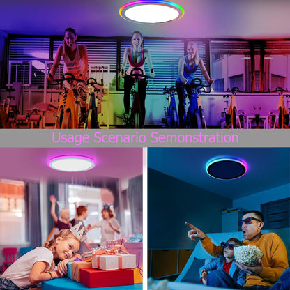 4Pack 13Inch Magic RGB Flush Mount Led Ceiling Light,34W 3400LM Dimmable with Remote Control 3000-6500K+RGB Color Changing Ceiling Light.Surface round Ceiling Lights for Bedroom Living Room (White)