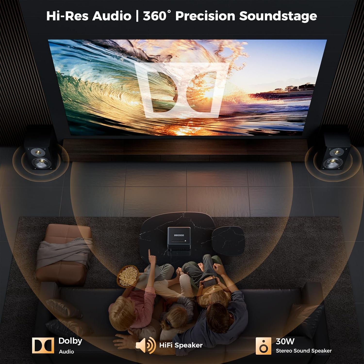 4K Smart Projector with Wifi 6 & Bluetooth - UHD Movie Projector, Tof Auto Focus & Keystone, MEMC, Built-In Streaming Apps, Dolby Audio Home Theater for Outdoor Movie Night & Bedroom Cinema