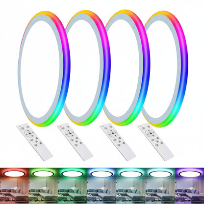 4Pack 13Inch Magic RGB Flush Mount Led Ceiling Light,34W 3400LM Dimmable with Remote Control 3000-6500K+RGB Color Changing Ceiling Light.Surface round Ceiling Lights for Bedroom Living Room (White)