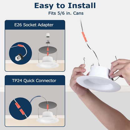 6 Pack Smart RGB TW Recessed Lighting 6 Inch Color Changing (2700K-6500K) 12W Downlight, 1000 Lumen LED Wafer Light,Damp Location with J-Box Work and Wire Nuts, ETL