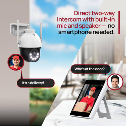 10CH Wifi6 NVR W/10.1 In. Monitor, 1TB Flash Drive and 3Mega Pixel Pan-Tilt Floodlight Cameras Audio Siren (4 Pan-Tilt)