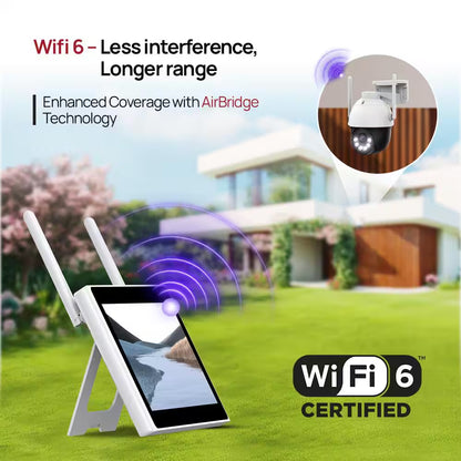 10CH Wifi6 NVR W/10.1 In. Monitor, 1TB Flash Drive and 3Mega Pixel Pan-Tilt Floodlight Cameras Audio Siren (4 Pan-Tilt)