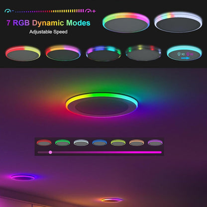 4Pack 13Inch Magic RGB Flush Mount Led Ceiling Light,34W 3400LM Dimmable with Remote Control 3000-6500K+RGB Color Changing Ceiling Light.Surface round Ceiling Lights for Bedroom Living Room (White)